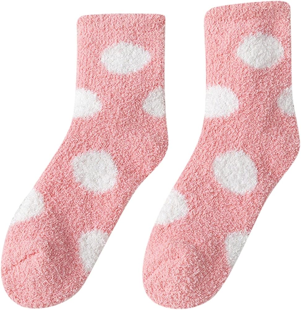 Women Coral Fleece Socks Women Autumn And Winter Tube Socks Sleep Socks Cute Home Polka above Knee High Socks