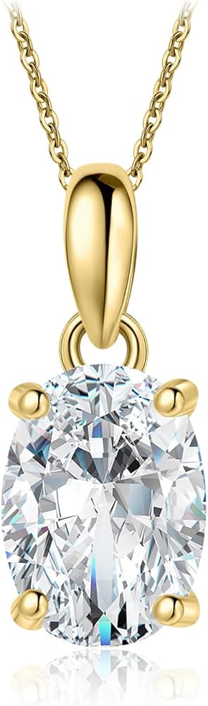 JewelryPalace Oval Cut 1ct 2ct Cubic Zirconia Solitaire Pendant Necklace for Women, 925 Sterling Silver Necklaces for Her, Classic Simulated Diamond Jewelry Set Gift, 18 Inches Chain