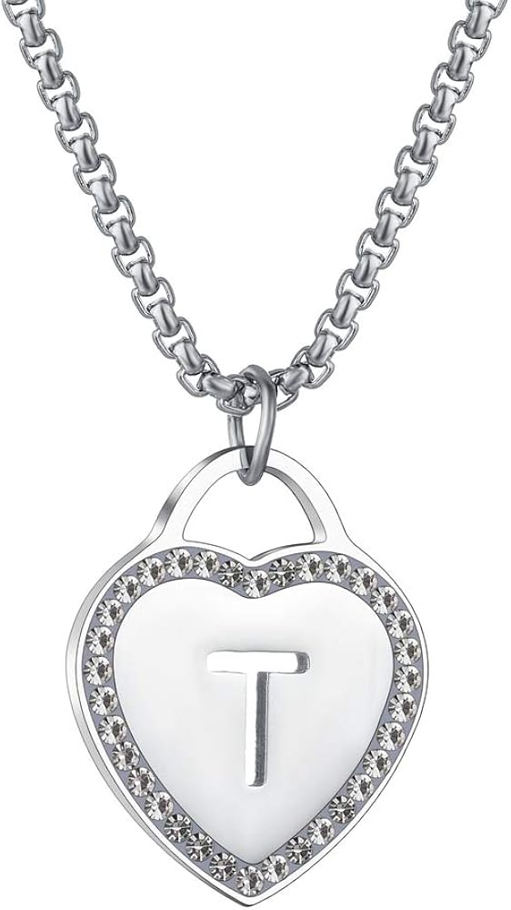 CALIS Women's Silver Initial Necklace Stainless Steel Love Heart Tiny Letter Necklace Personalized Name Jewelry for Girlfriend Gift 26 Alphabet Letters