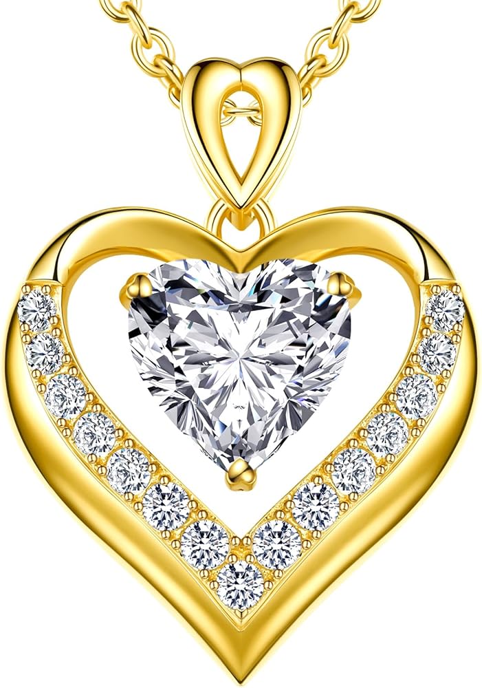 Beam & Bask Double Heart Pendant Moissanite 2-3 Ct Necklace Gifts for Wife, S925 Anniversary Romantic Gifts for Her, 18K Gold Plated Birthday Jewelry for Women Girlfriend