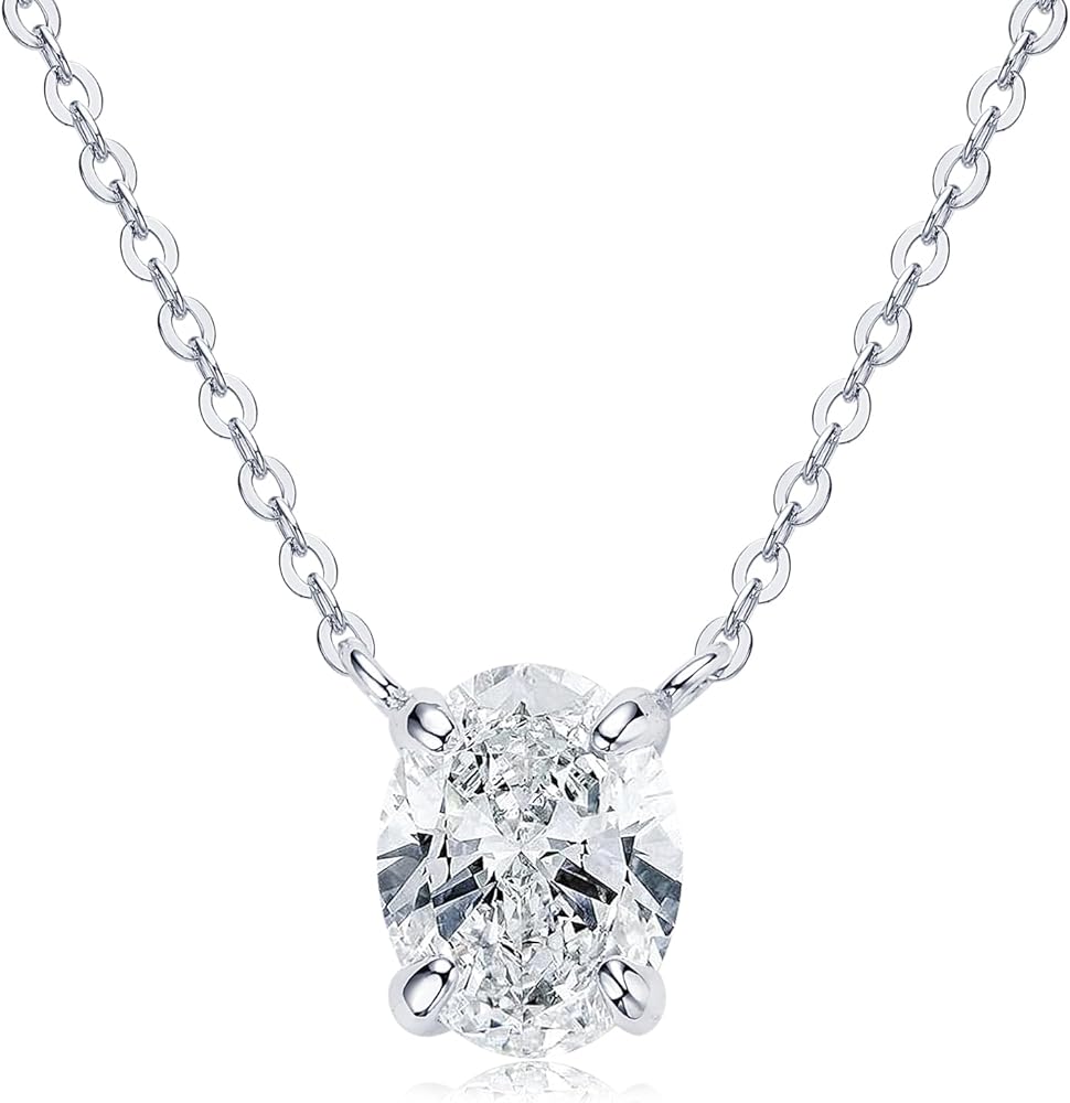 2ct Oval Moissanite Pendant Necklace, D Color VVS1 925 Sterling Silver Platinum Plated Dainty Pendant for Women Wife Mothers Day Jewelry Gifts