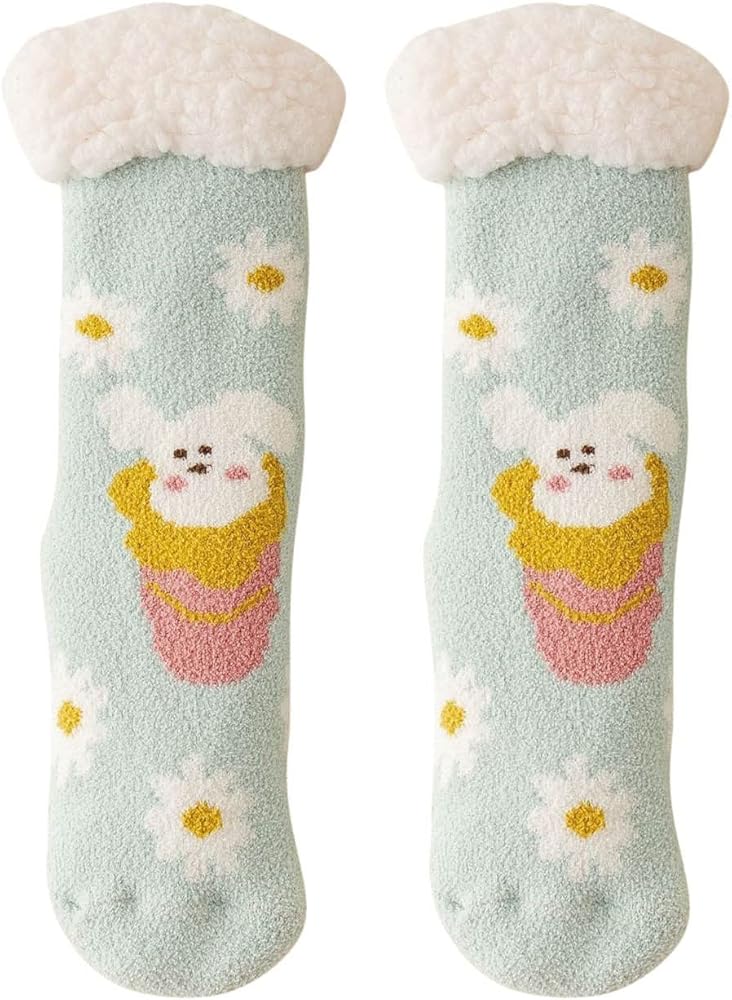 Women Winter Animal Printing Velvet Thickened Coral Velvet Floor Cotton Socks Sleep Towel Womens No Show Socks
