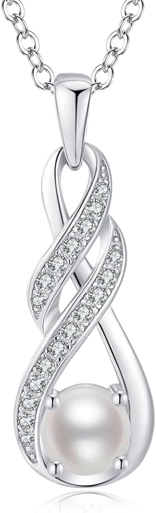 Birthstone Necklaces for Women 925 Sterling Silver Infinity Pendant White Gold Jewelry for Her, 16"+2"