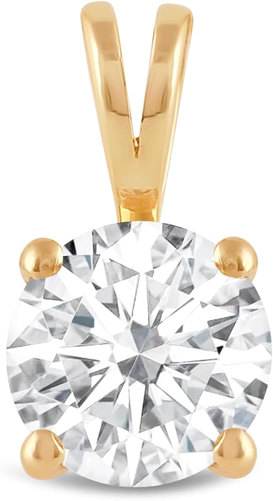 Everyday Elegance Solid 14K Gold Cubic Zirconia Solitaire Pendant Necklace for Women Heart, Princess, Round, Oval, Emerald, Pear & Cushion Cut 1 or 2 CTW | .60mm Thick 16" 18" Length Box Link Chain