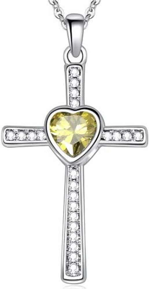Jude Jewelers Stainless Steel Heart Birthstone Cross Statement Wedding Cocktail Party Pendant Necklace