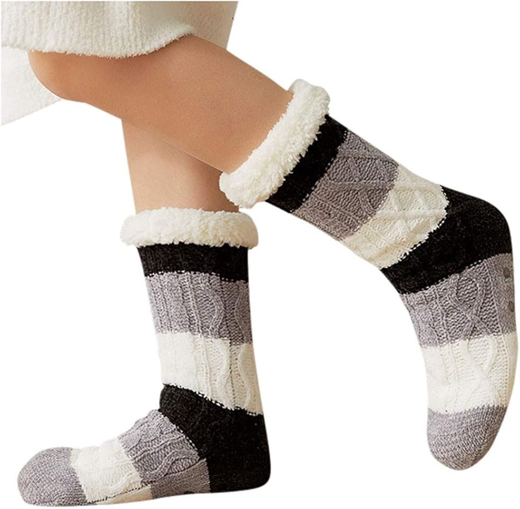 Fuzzy Socks for Women Colorful Warm Fuzzy Crew Socks Cozy Soft for Winter Indoor Sleeping Socks