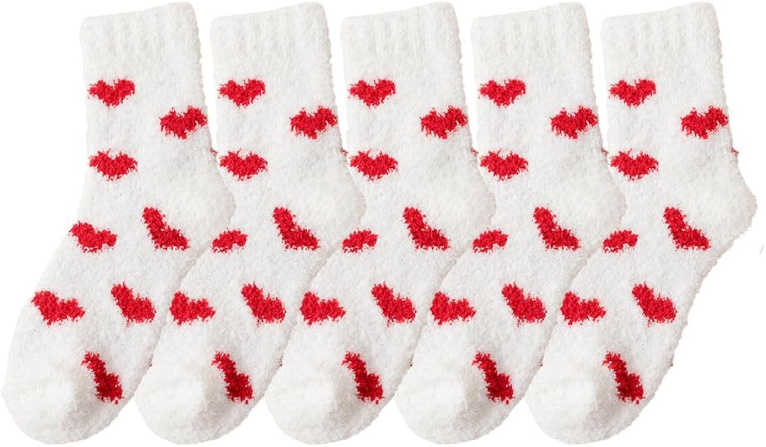 Fuzzy Slipper Socks For Women 5/10 Packs Coral Fleece Cute Love Non-Slip Floor Socks Thickened High Leg Sleep Socks