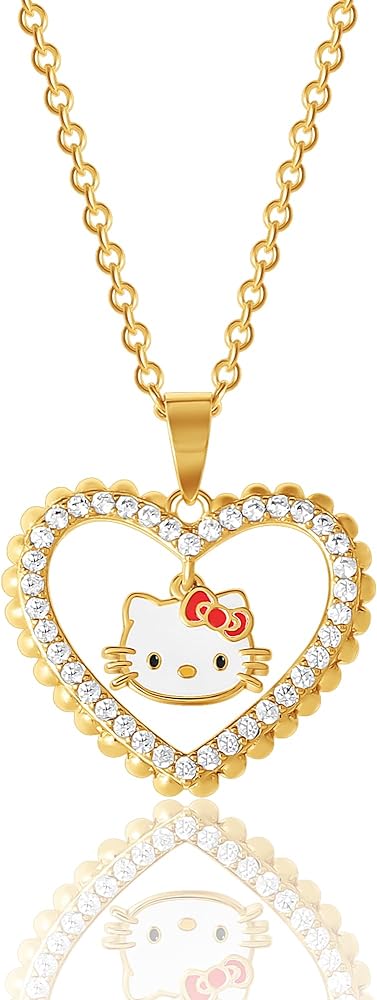 Hello Kitty Sanrio Womens Heart Necklace Charm 18" - Flash Plated Necklace Official License