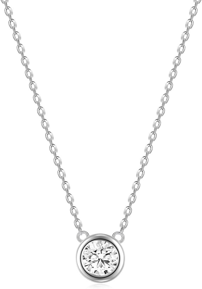 EAMTI 925 Sterling Silver Necklace for Women Cubic Zirconia Circle CZ Pendant Necklace Dainty Minimalist Jewelry Gifts for Women Extenders with Lobster Clasp Gifts for Women Anniversary Day