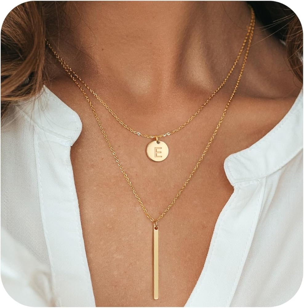 Turandoss Gold Layered Initial Necklaces for Women - Gold Plated Personalized Dainty Layered Letter A-Z Pendent Y-Shaped Necklaces for Women Trendy Jewelry Christmas Gifts