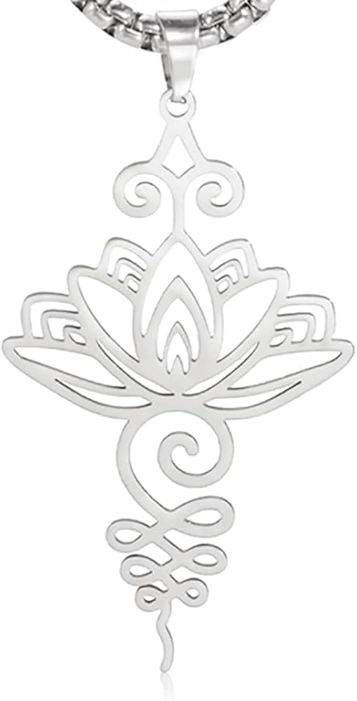 Dreamtimes Lotus Flower Pendant Necklace for Women Yoga Healing Charms Unalome Symbol Amulet Stainless Steel Jewelry Lotus Flower Necklace Buddha Yoga Necklace