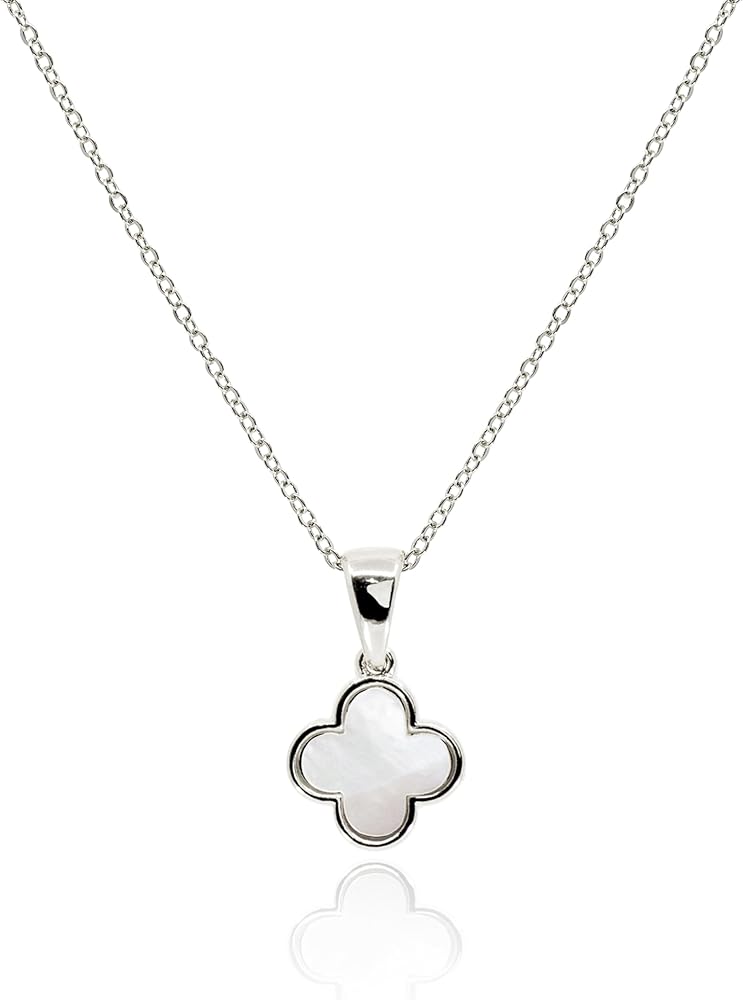 Four Leaf Clover Necklace for Women • Dainty Mother of Pearl White Black Onyx Pink Blue Mint Green Lucky Clover Pendant • 14K Gold Plated Jewelry Gifts [CVRN]
