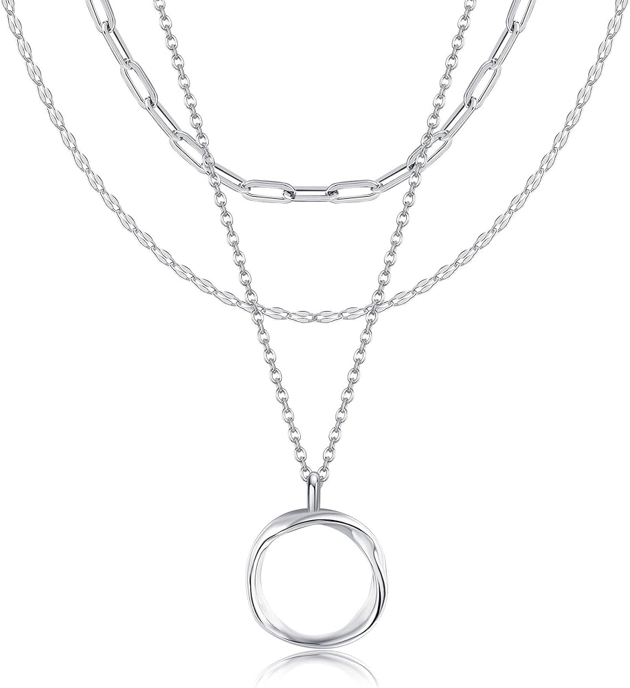 Boho Layered Necklace Sterling Silver Triple 3 Stacked Vertical Bar Triangle Long Layering Necklaces Christmas Jewelry Gifts for Women
