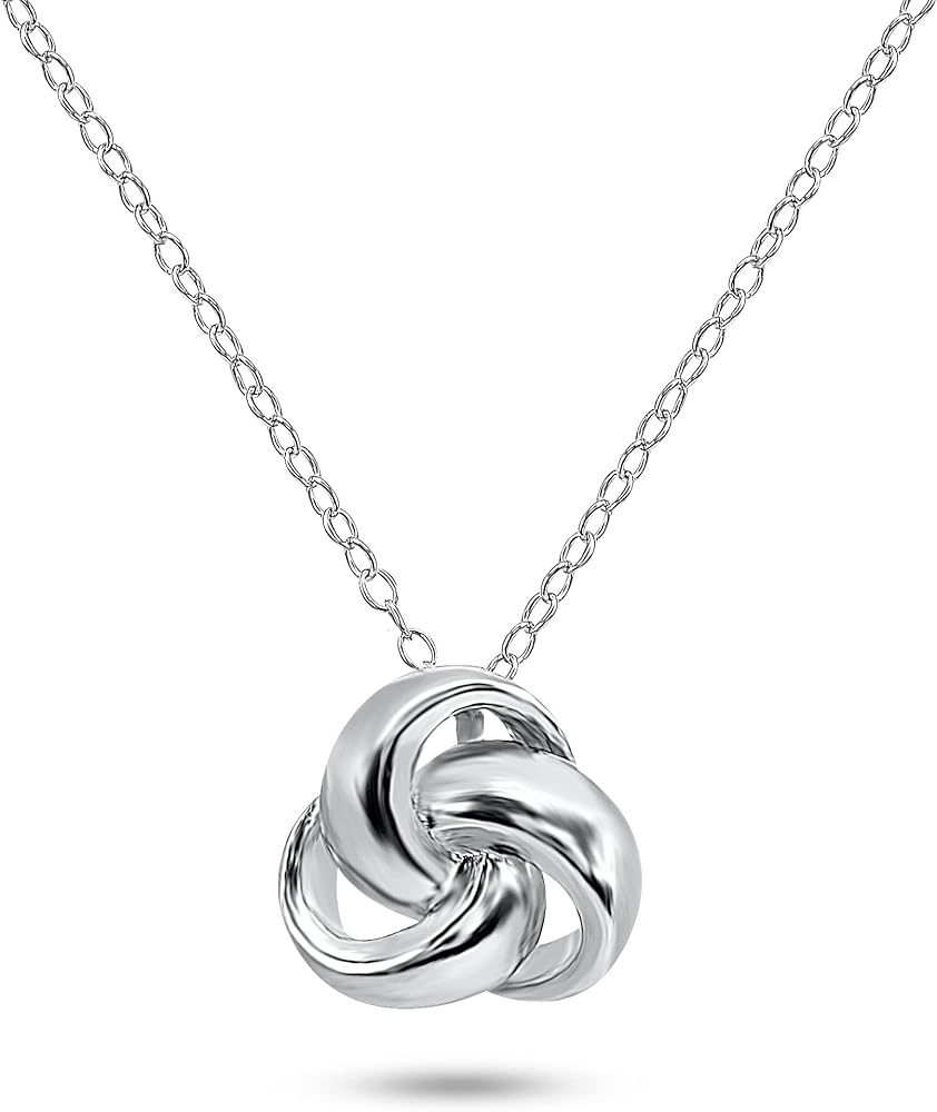 Lovve Sterling Silver Polished Love Knot Ball Slide Pendant Necklace