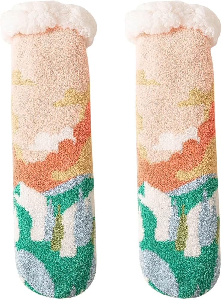 Women Winter Printing Velvet Thickened Coral Velvet Floor Cotton Socks Sleep Towel Socks Extra Wide Socks for