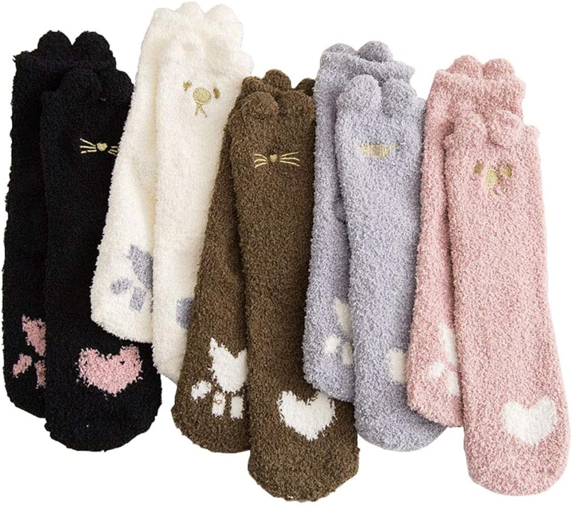 Women Soft Cozy Fuzzy Slipper Socks, Coral Velvet Winter Warm Fluffy Sleeping Socks 5 or 7 Pairs