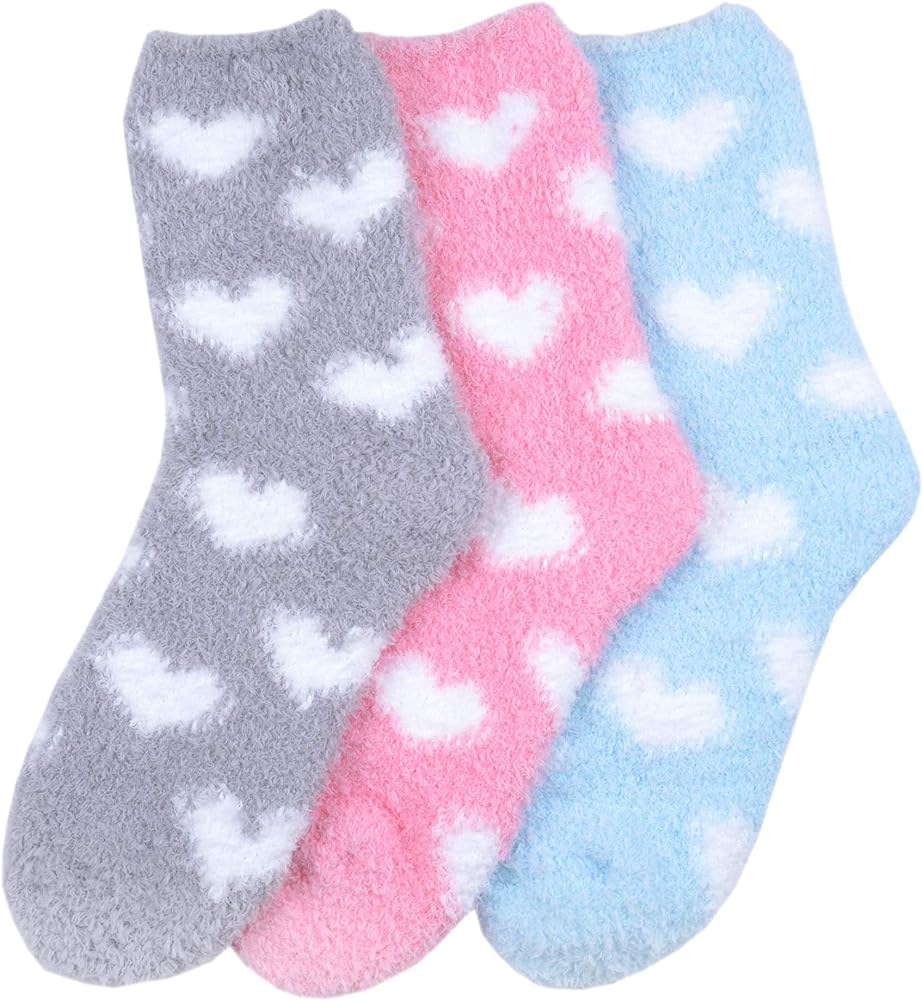 KONY Women's 3 Pairs Super Soft Cozy Warm Fuzzy Socks Non Skid Fluffy Home Socks Gift Idea Size 6-9