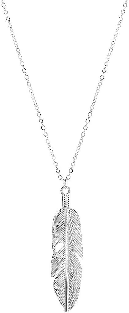 CSIYANJRY99 Long Feather Necklaces for Women Boho Gold Silver Leaf Pendant Sweater Chain Necklace