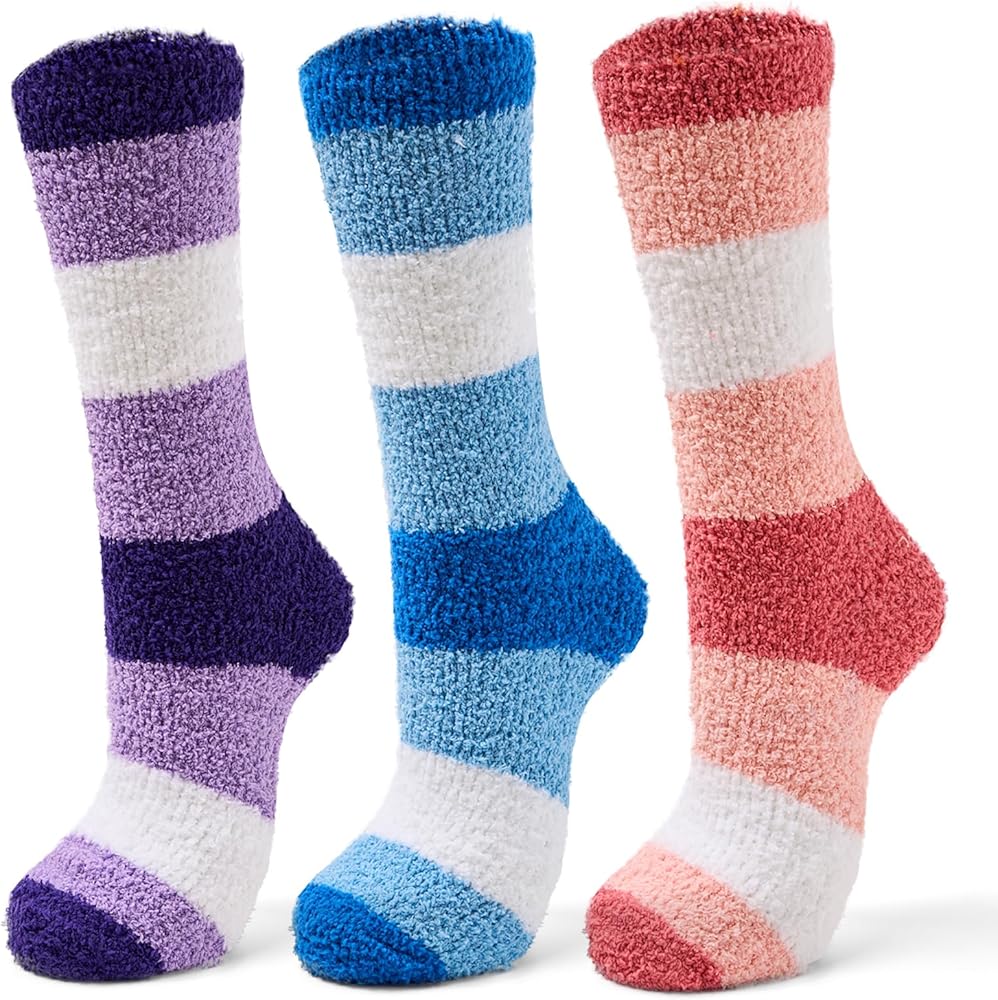 Women Winter Fuzzy Socks Thermal Plush Socks for Womens Thick Warm Slipper Socks for Ladies 3 Pack