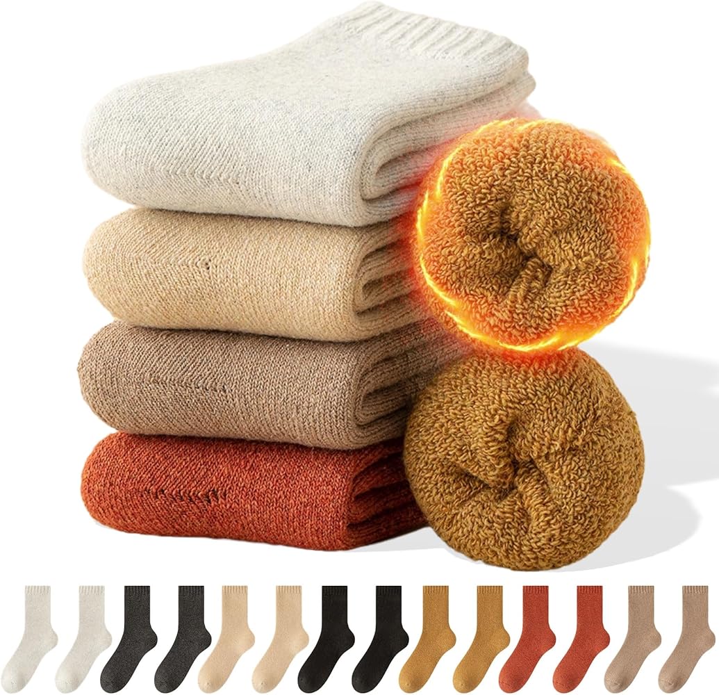 Terry Socks for Women 7 Pairs Winter Thick Wool Warm Socks Autumn Comfy Cozy Boots Socks Fuzzy Floor Slipper Socks