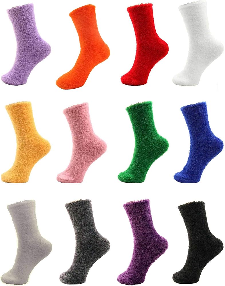 BambooMN Super Soft Extra Large Feather Light Comfy Fun Fuzzy Home Socks - Variety of Colors