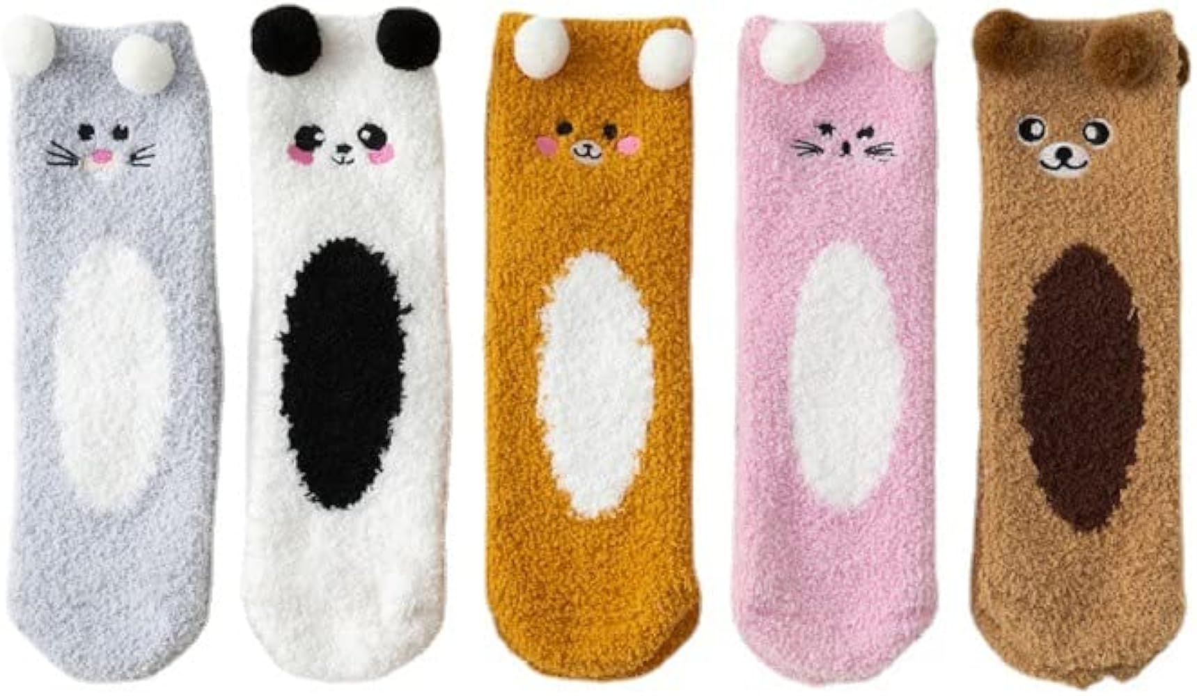 5 Pairs Womens Fuzzy Socks Fluffy Slipper Home Sleeping Cute 3D Animal Sock (Multicoloured)