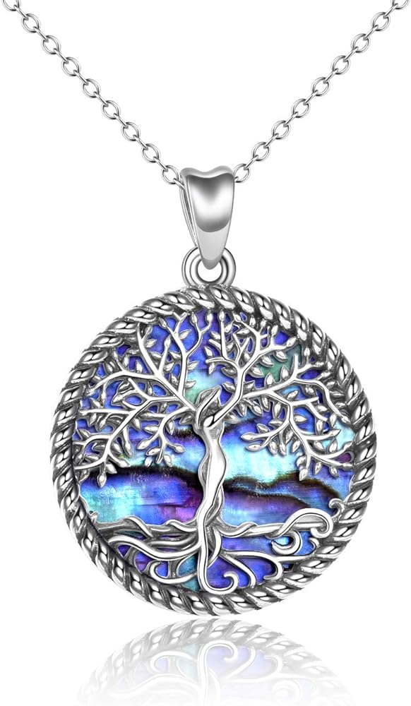 ONEFINITY Tree of Life Necklace for Women Sterling Silver Abalone Shell Crystal Tree of Life Pendant Necklace Family Tree Jewelry for Mom Daughter Sister Girls Christmas Gifts