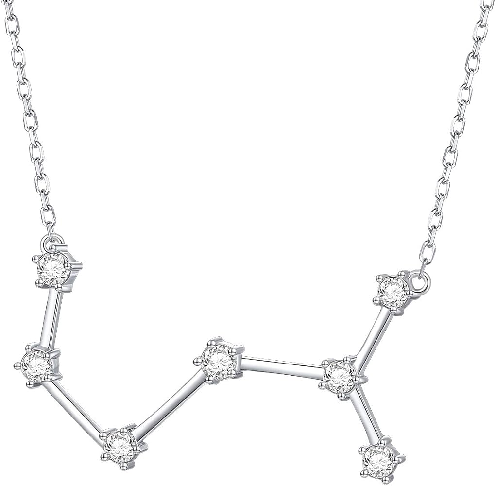 925 Sterling Silver CZ Astrology 12 Constellation Horoscope Sign Astrology Zodiac Star Necklace Birthday Jewelry for Women,18-20 inch