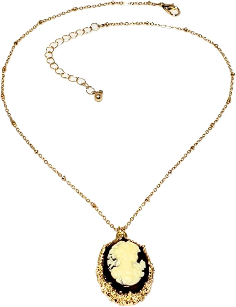 Celestara14K Gold-Plated Vintage Victorian Style Cameo Pendant Necklace with Bead Chain and Exquisite Box
