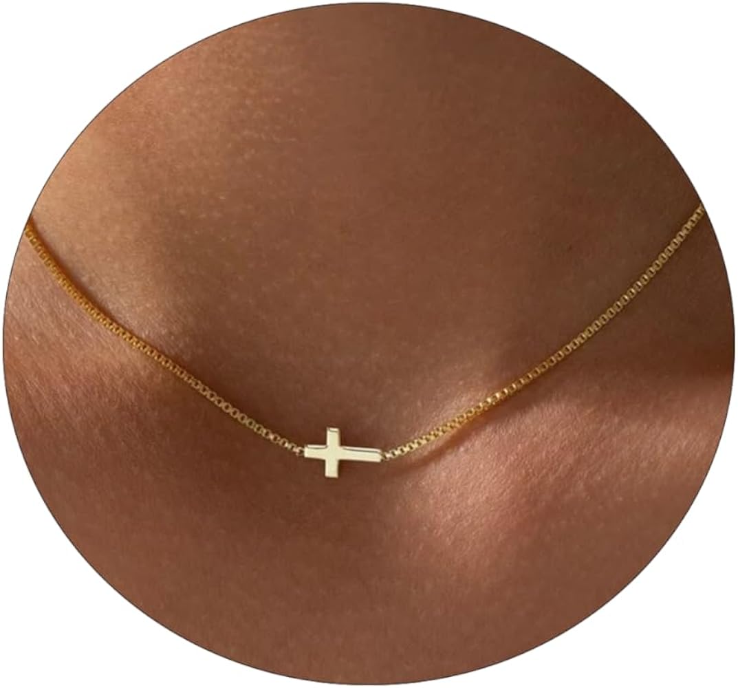 VIROMY Gold Cross Necklace for Women 14K Gold Plated Cute Sidways Cross Pendant Choker Necklaces Simple Trendy Everyday Jewelry for Women