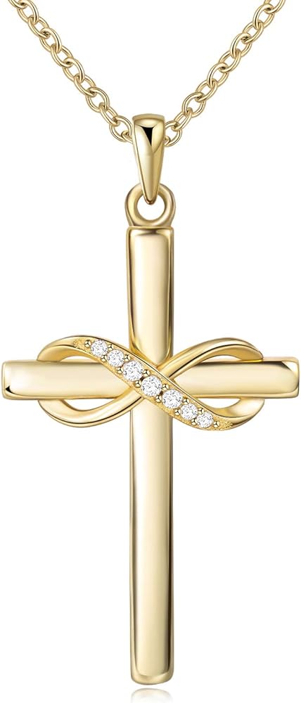 AmorAime 925 Sterling Silver Cross Necklace for Women Infinity Necklace 14K Rose Gold Plated Necklace for Festival, Vacation or Holiday